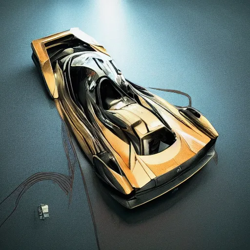 Image similar to car : motherboard forms in the style of zaha hadid architecture sci-fi futuristic setting ultra realistic photography, keyshot render, octane render, unreal engine 5 render , high oiled liquid glossy specularity reflections, ultra detailed, golden hour 4k, 8k, 16k in the style ofblade runner 2049 Cyberpunk 2077 ghost in the shell thor 2 marvel film : tilt shift: sharp focus