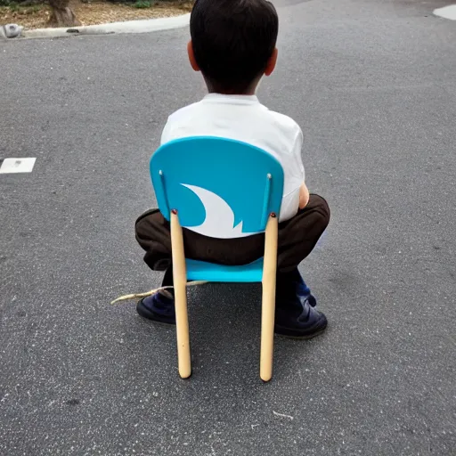 Image similar to a kid sitting on a chair that looks like a half moon