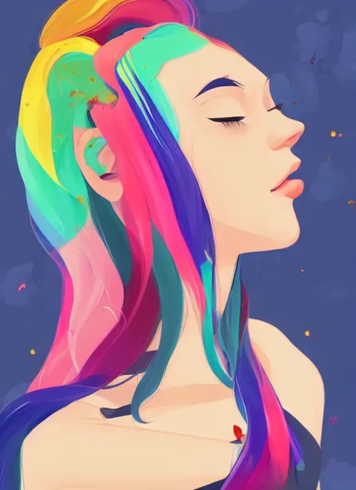 a beautiful young woman with rainbow hair taking a | Stable Diffusion ...