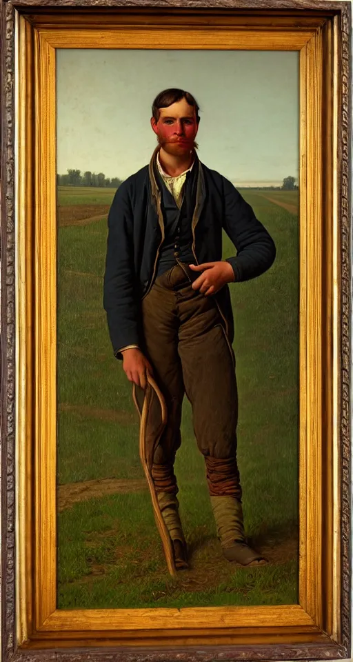 Prompt: Portrait of a Young Farmer in Mississsippi in 1880, painted by George Caleb Bingham