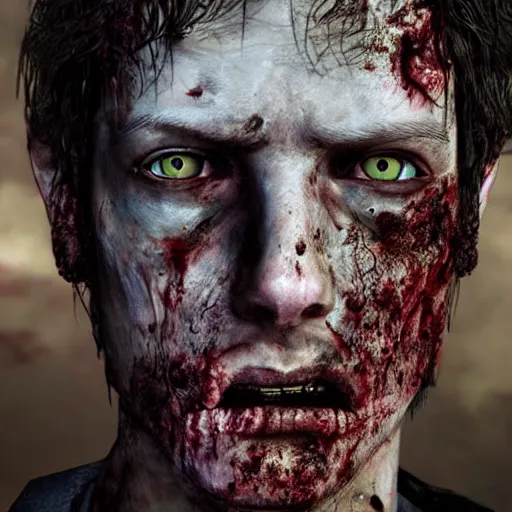 Prompt: A photorealistic portrait of infected zombie, detailed, textured, The Walking Dead, Z Nation, Resident Evil