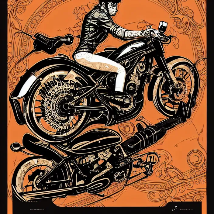 Prompt: Dangerous Biker illustration, vector art style, medium shot, intricate, elegant, highly detailed, digital art, ffffound, art by JC Leyendecker and sachin teng