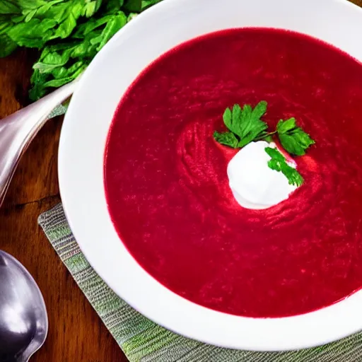 Image similar to a giant bowl of borscht soup, 8 k, high definition, highly detailed, photo - realistic