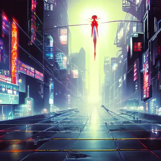 Image similar to neo tokyo evangelion dystopian future, matte painting, art station, high resolution