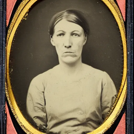 Prompt: A woman with a hamburger head, ambrotype