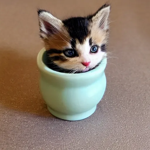 Image similar to extremely tiny kitten in a flowervase