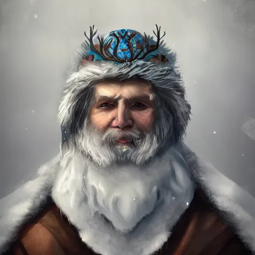 Image similar to auril, god of winter, owl faced crone, digital art, trending on artstation, portrait