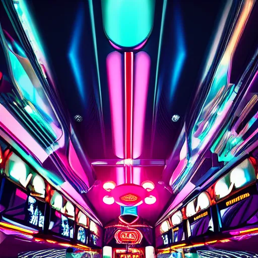 Image similar to futuristic casino, crisp, artistic, artstation, luxury, las vegas, beautiful, large, neon