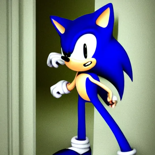 Image similar to sonic the hedgehog, creepy, horror, off - putting, dark, hallway, photo, paranormal