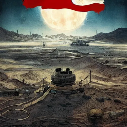 Image similar to [North Korean colony on Mars, poster, very detailed, cinematic lighting, matte, sharp, photography, art by enki bilal]