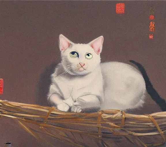 Image similar to painting of a cat by li zhaodao, guan tong