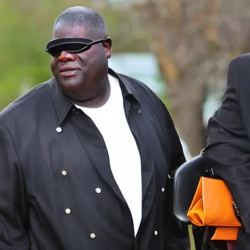 Prompt: huell babineaux wearing an eye patch and black trench coat