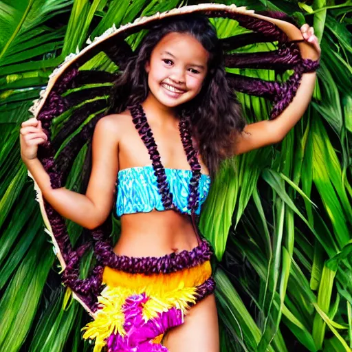 Prompt: Hawaii girl in a hula skirt