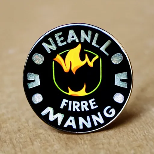 Prompt: a retro minimalistic diamond enamel pin of a retro minimalistic clean fire warning label, smooth curves