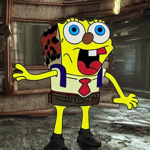 Image similar to Spongebob in Gears of War, highly detailed, high quality, HD, 4k, 8k, Canon 300mm, professional photographer, 40mp, lifelike, top-rated, award winning, realistic, sharp, no blur, edited, corrected, trending