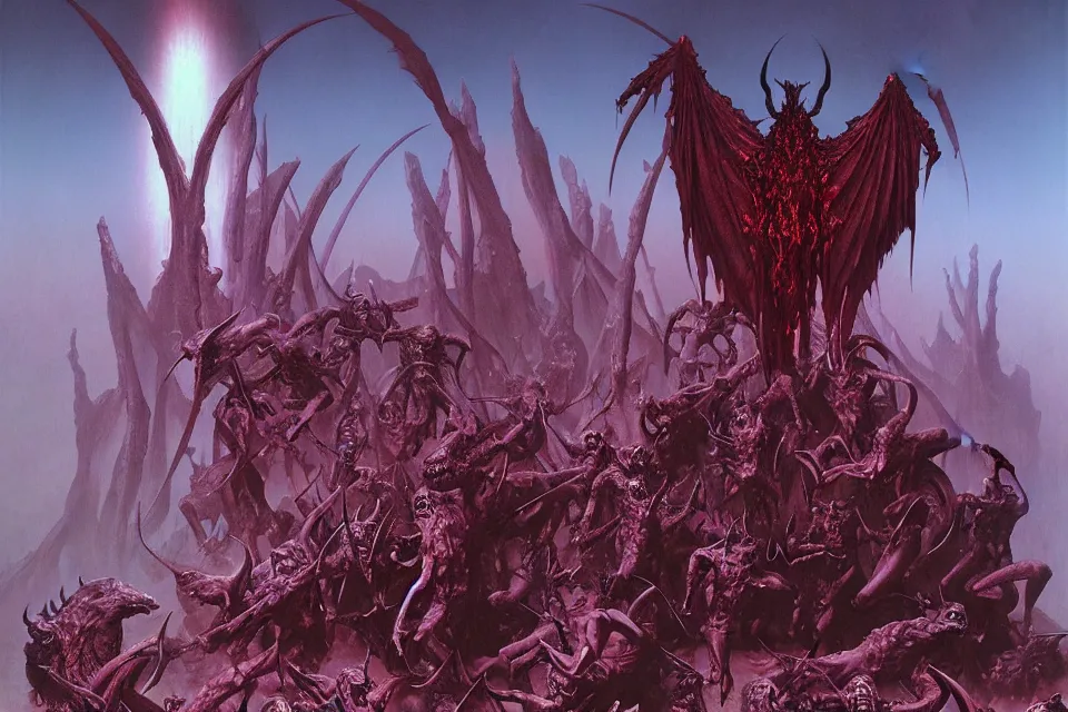 Image similar to satans fall from paradise into hell by james ryman, wayne barlowe.