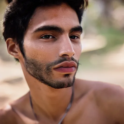 Prompt: portrait of a beautiful Peruvian male model By Emmanuel Lubezki