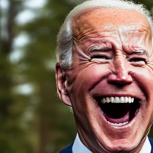 Prompt: portrait photo of Biden finding a giant red mushroom, exhilarated, portrait, closeup. mouth open, 30mm, bokeh