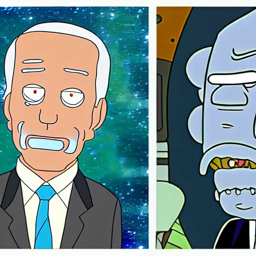 Prompt: A portrait of Joe Biden as Rick And Morty, symmetrical facial features