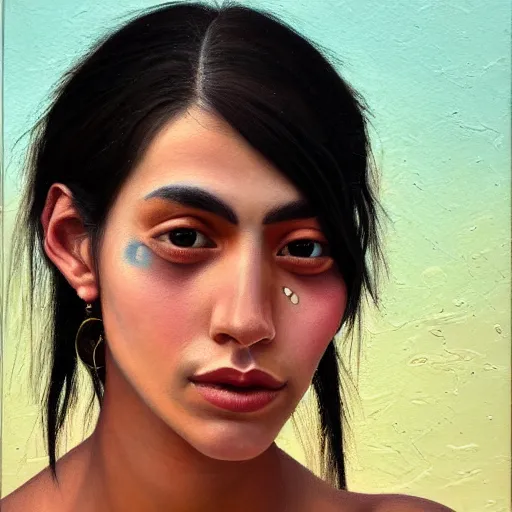 Prompt: A portrait of a thin trendy and gorgeous non-binary person, saturated skin tone, Mexican, oil painting, majestic, detailed, high resolution