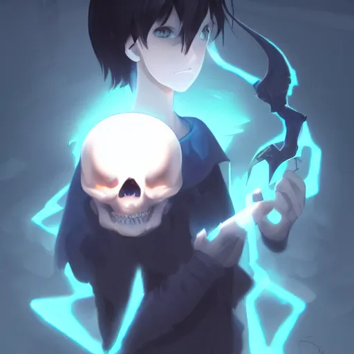 Premium AI Image  A dark anime character with a skull on his face