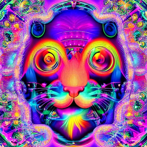 Image similar to lisa frank album cover design design depicting the alter to the ai machine gods, beautiful digital art