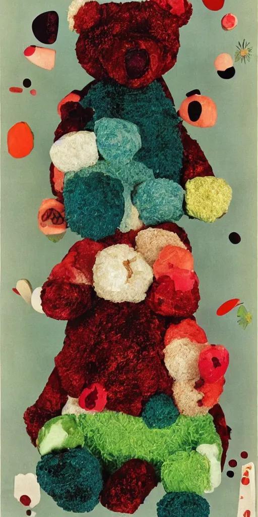 Image similar to a teddy bear made of strawberries eileen agar