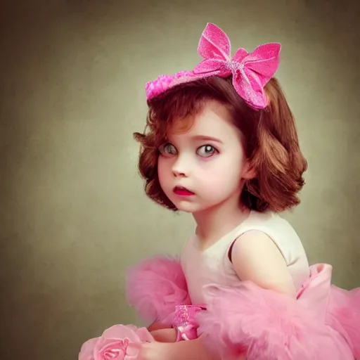 Image similar to beautiful pink little girl, profile picture, vintage fashion, highly detailed, reflection, realistic, hd