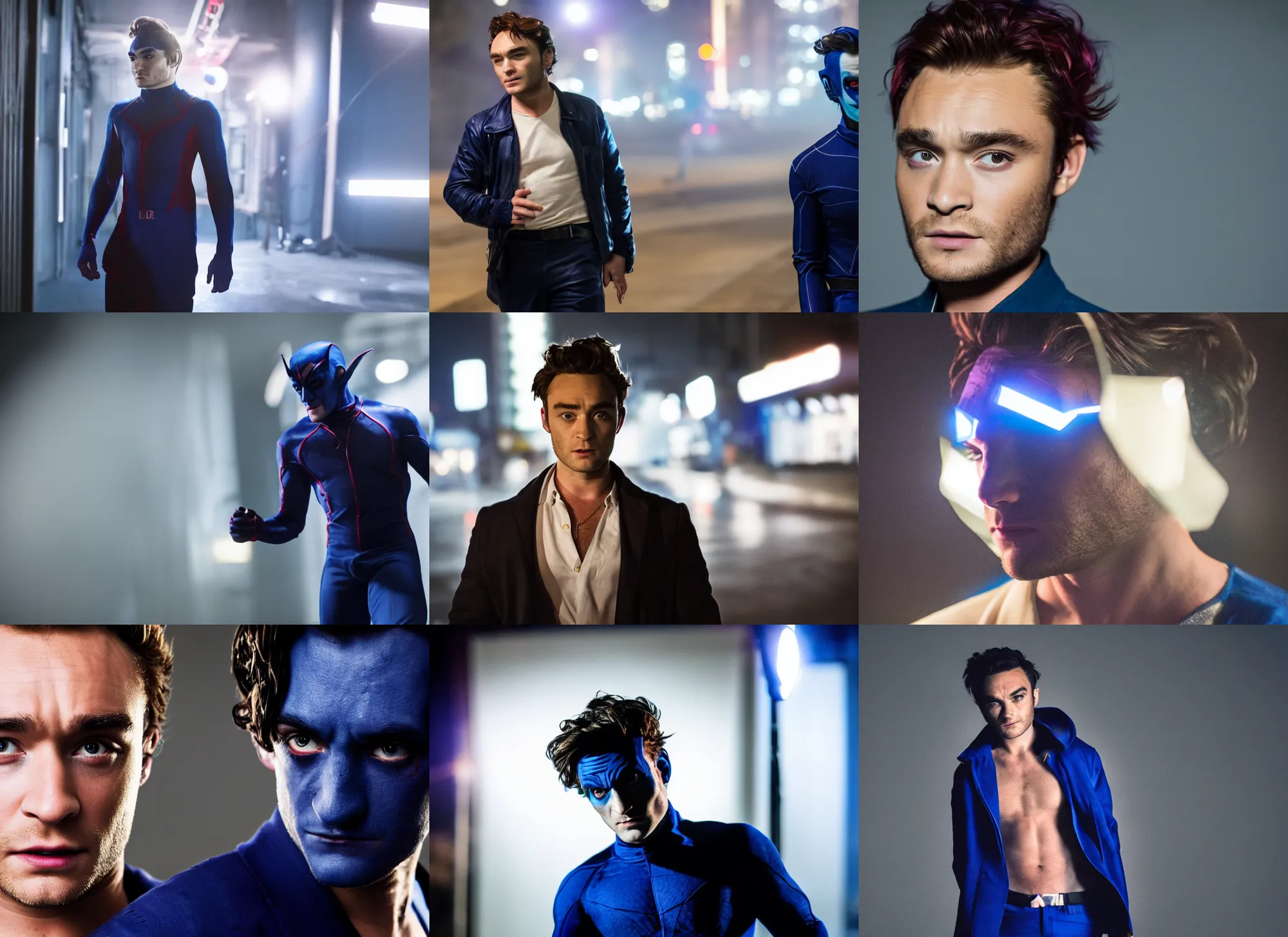 Prompt: photo still of ed westwick as nightcrawler, 8 k, studio lighting bright ambient lighting key light, 8 5 mm f 1. 8