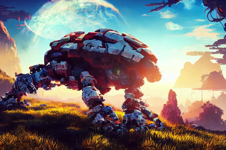 Image similar to shellsnapper machine mecanical creature robot of horizon forbidden west horizon zero dawn radiating a glowing aura global illumination ray tracing hdr fanart arstation by ian pesty and alena aenami artworks in 4 k