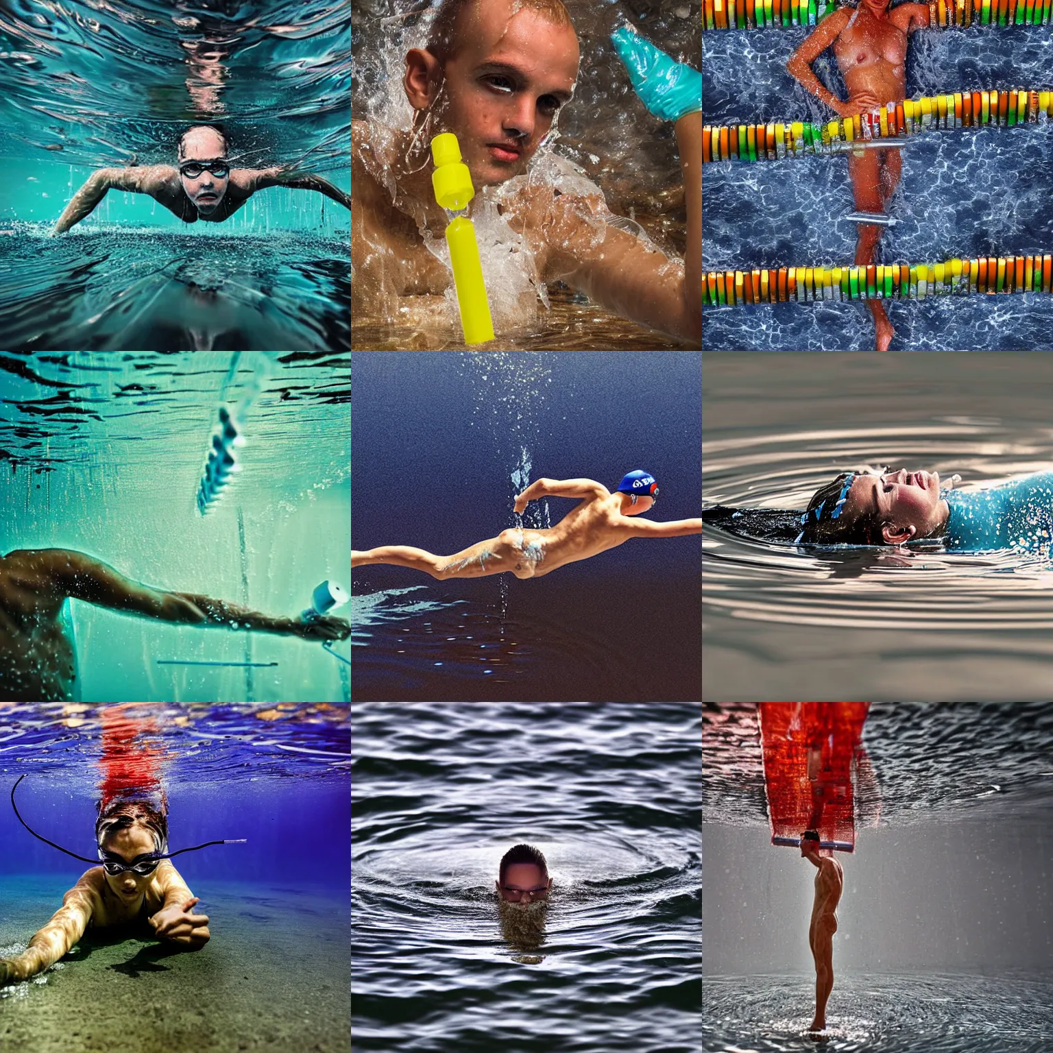 Prompt: extreme long shot of a figure swimming in syringes, award winning photo, high detail, atmospheric, 8k