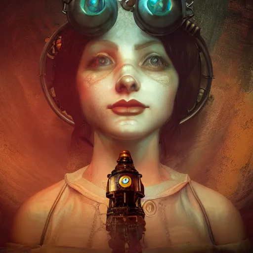 Image similar to underwater bioshock steampunk portrait, hyper detailed, digital art, cinematic lighting, studio quality, smooth render, unreal engine 5, octane rendered, art style by klimt and nixeu and ian sprigger and wlop and krenz cushart.