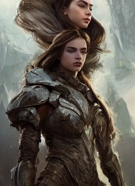 Prompt: a professional portrait of a beautiful young female, clothed in ethereal battle armor, olive skin, long dark hair, beautiful bone structure, symmetrical facial features, intricate, elegant, digital painting, concept art, smooth, sharp focus, finely detailed, illustration, from Valerian and the City of a Thousand Planets, by Ruan Jia and Mandy Jurgens and Artgerm and William-Adolphe Bouguerea