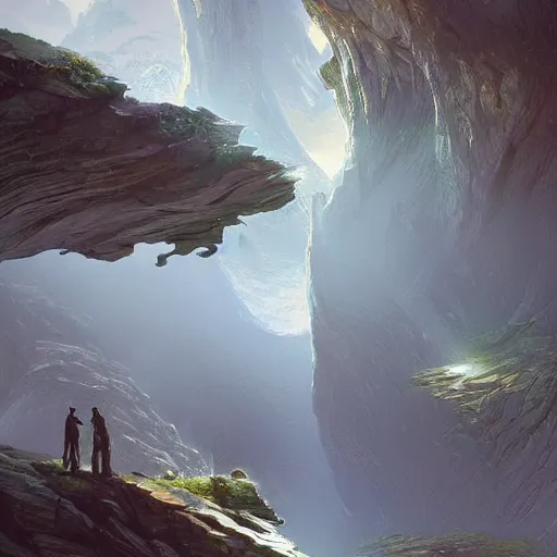 Prompt: a metal ring gate set into a mountain gap is a way to a new dimension,cosmis swirls seen though gate, misty, sci fi, high technology, futuristic, digital painting, artstation, concept art, smooth, sharp focus, illustration, art by artgerm and greg rutkowski and alphonse mucha