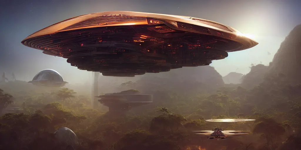 Image similar to aztec space ship taking off from the jungle, by tim blandin and arthur haas and bruce pennington and john schoenherr, big windows architecture by zaha hadid, octane render, warm colour scheme, white, cinematic, scenery, cgsociety, modernism, futuristic, trending on artstation, sci - fi, high detail, high quality, close up angle