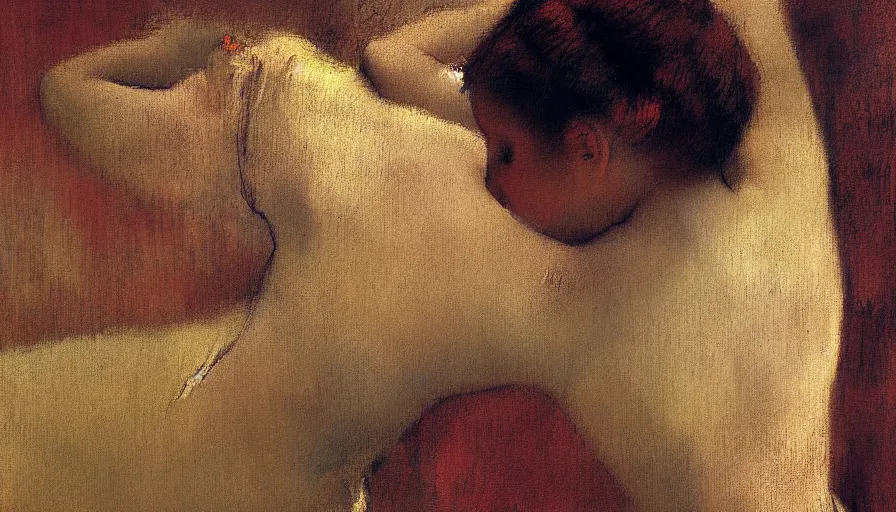 Image similar to high quality high detail painting by edgar degas, woman, hd