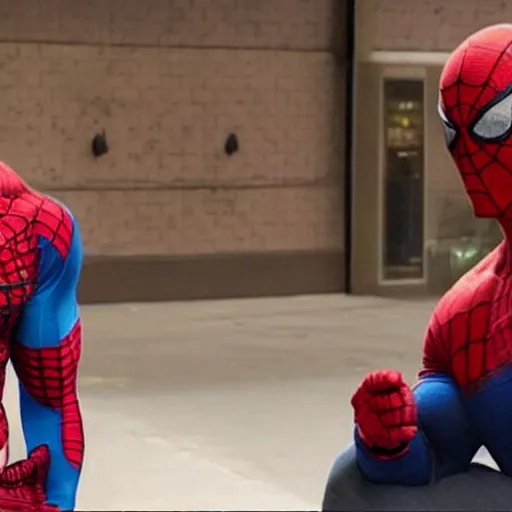 Image similar to dwayne johnson promo on ring wearing spiderman costumes