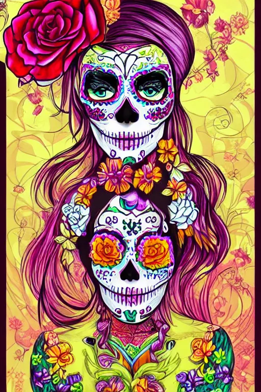 Image similar to illustration of a sugar skull day of the dead girl, art by yuumei art