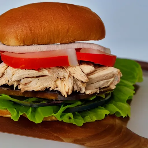 Prompt: Chicken Sandwich made to look like American Flag, food photography