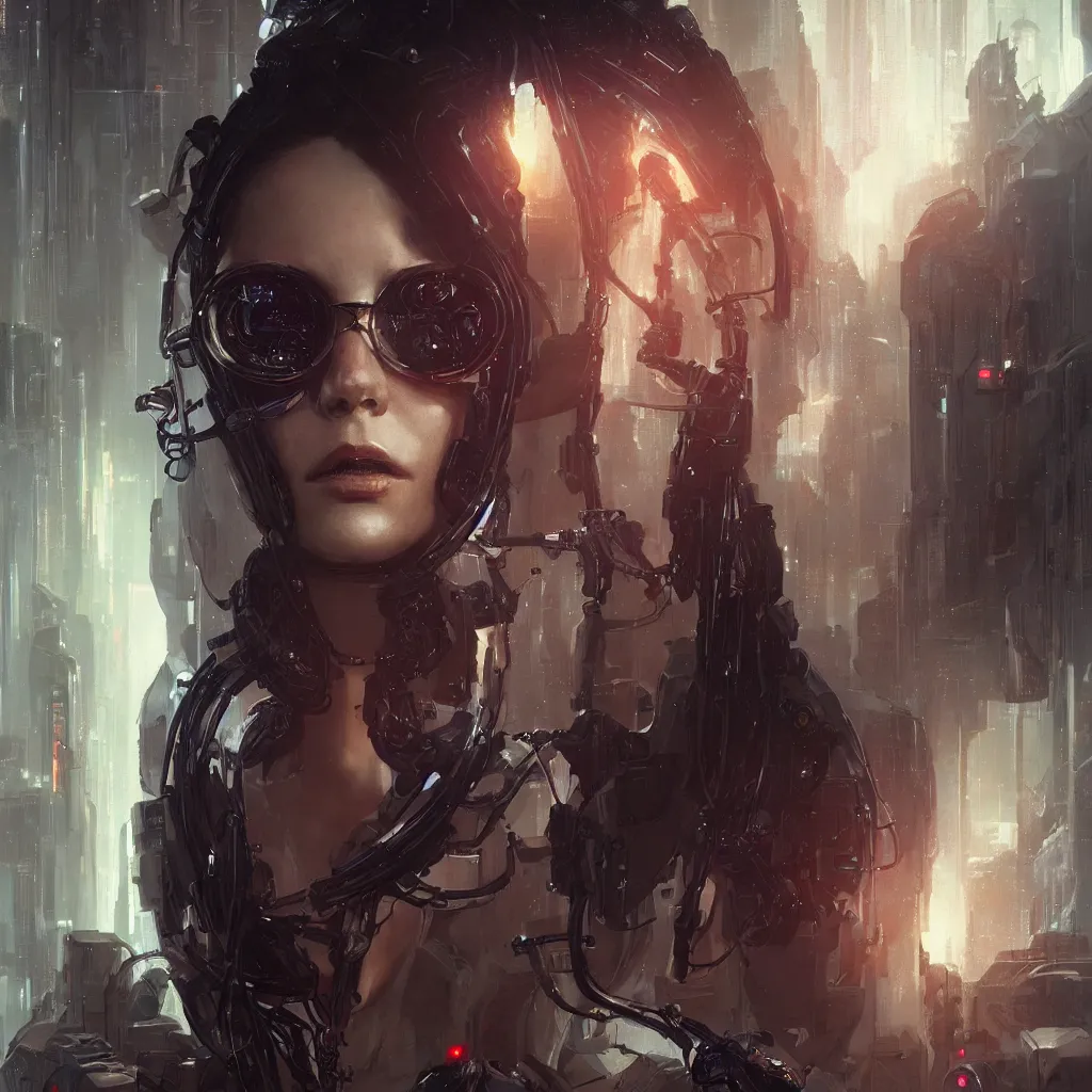 Image similar to portrait of a cyberpunk beautiful young woman by Greg Rutkowski, close-up,biomechanical, very highly detailed, futuristic, digital engine, cinematic, 8k,luminous, Blade Runner mood