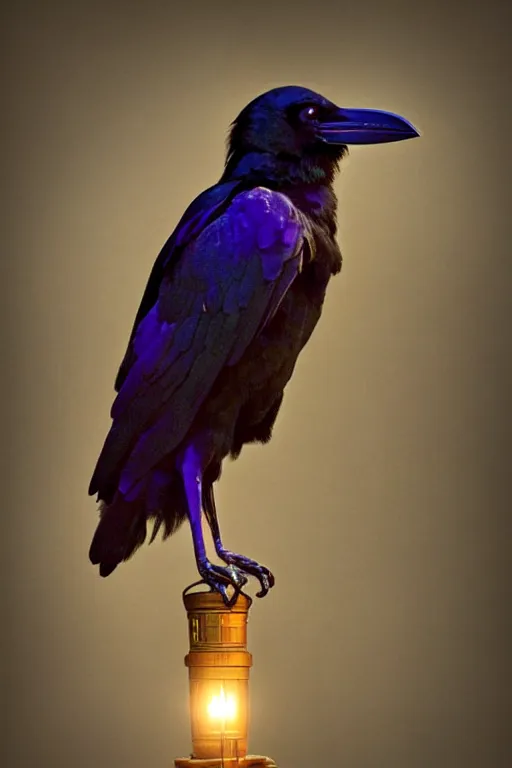 Raven with Purple Feathers and Crown · Creative Fabrica