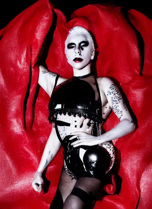 Image similar to lady gaga by nick knight, born this way, born this way album, black outfit, black lipstick, red weapon 8 k s 3 5, cooke anamorphic / i lenses, highly detailed, cinematic lighting