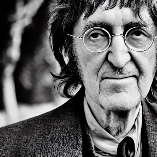 Image similar to old john lennon, george harrison, paul mccartney, ringo starr at age 9 0 years old, color ( sony a 7 r iv, symmetric balance, polarizing filter, photolab, lightroom, 4 k, dolby vision, photography award ), vogue, perfect face