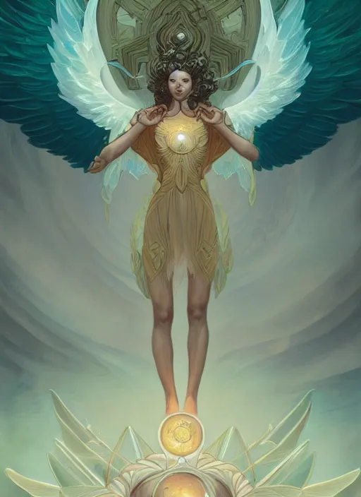 Image similar to archangel metatron detailed illustration by peter mohrbacher and by victo ngai trending on artstation