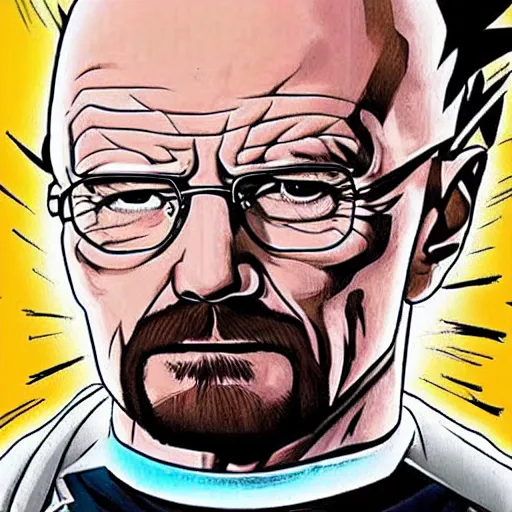 Image similar to walter white as a super saiyan