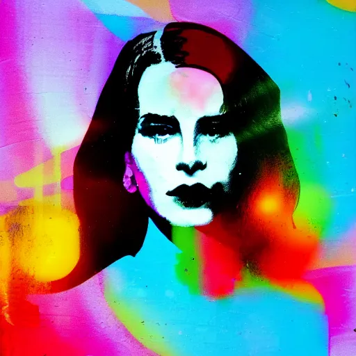 Prompt: lana del rey abstract painting, glitchcore, splatter, distortion, 3 5 mm