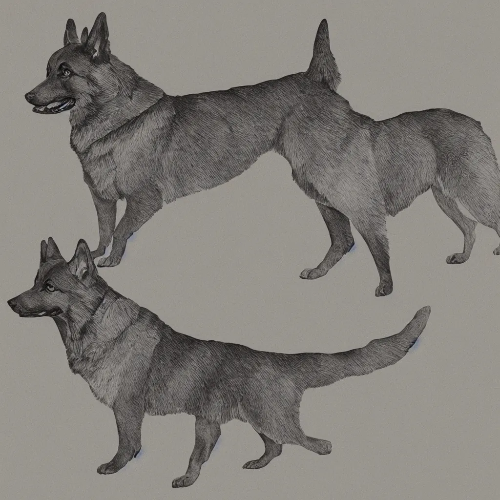 Image similar to illustration of chinese tangram of german shepherd figure, 2 d image