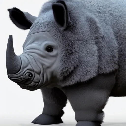 Image similar to cute fluffy rhinocerous with high quality detailed realistic fur 3 d render unreal engine character concept hd