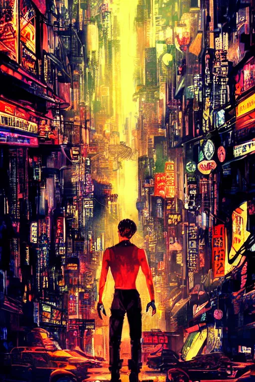 Prompt: movie poster for randypunk, intricate, orange eyes overlooking city, street gang, dramatic lighting, cyberpunk city, epic composition, bladerunner, tatsuki fujimoto