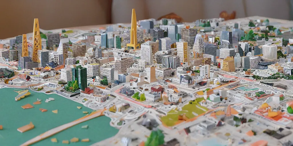 Image similar to paper craft diorama of the city of San Francisco origami